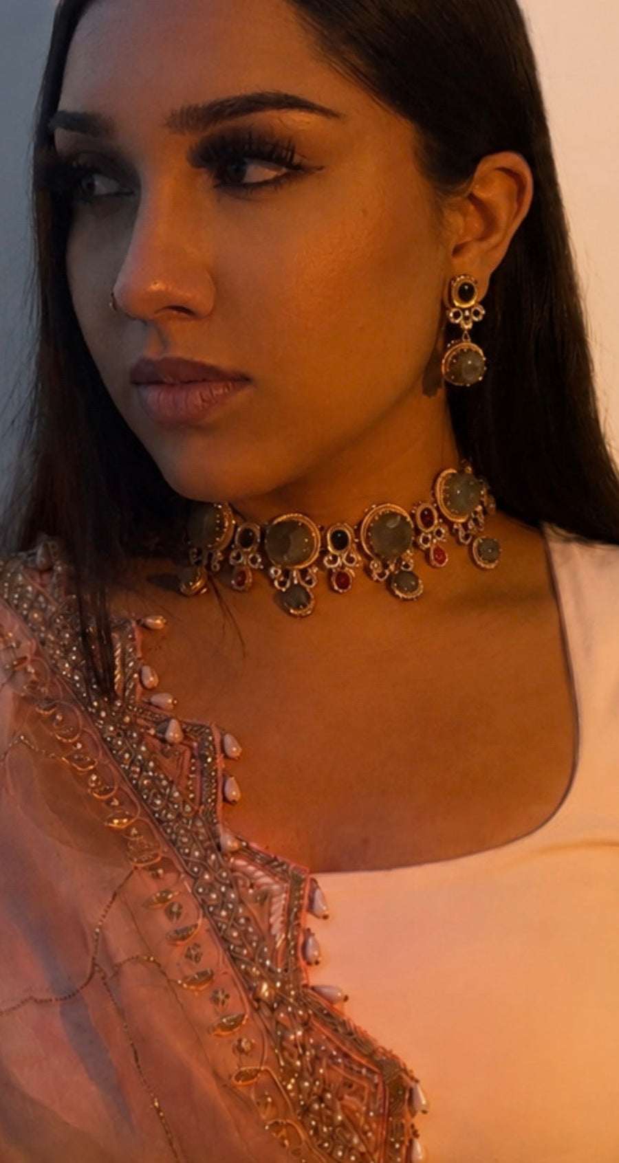 Model wearing Roohanii jewelry