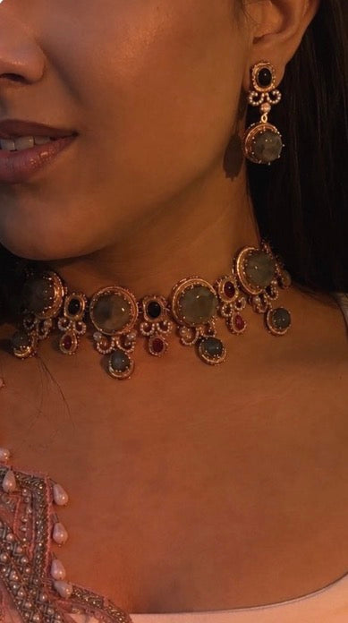 Model wearing Roohanii jewelry