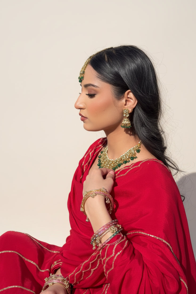 Model wearing Roohanii jewelry