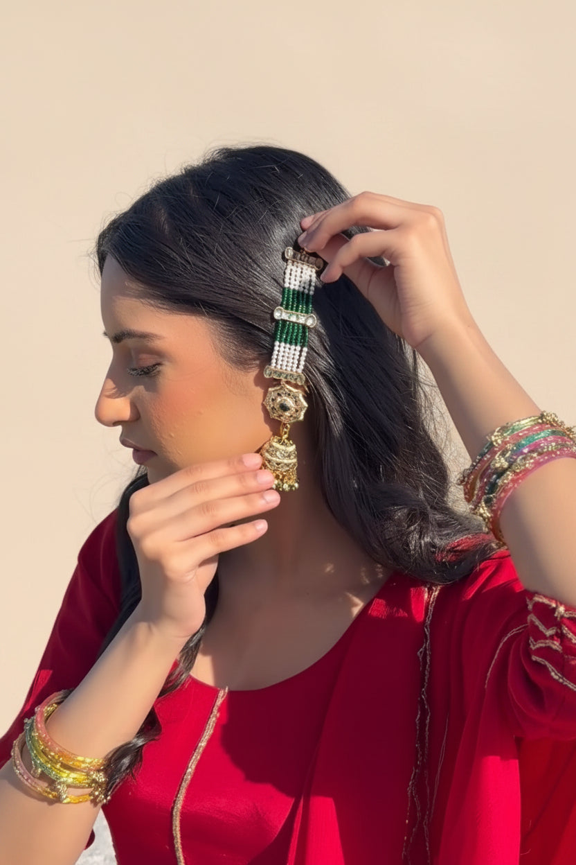 Model wearing Roohanii jewelry